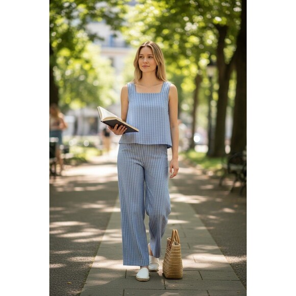 ROY LAMP Pants - ROY LAMP NWT BLUE WHT WHITE STRIPE SET SIZE WOMENS S SMALL